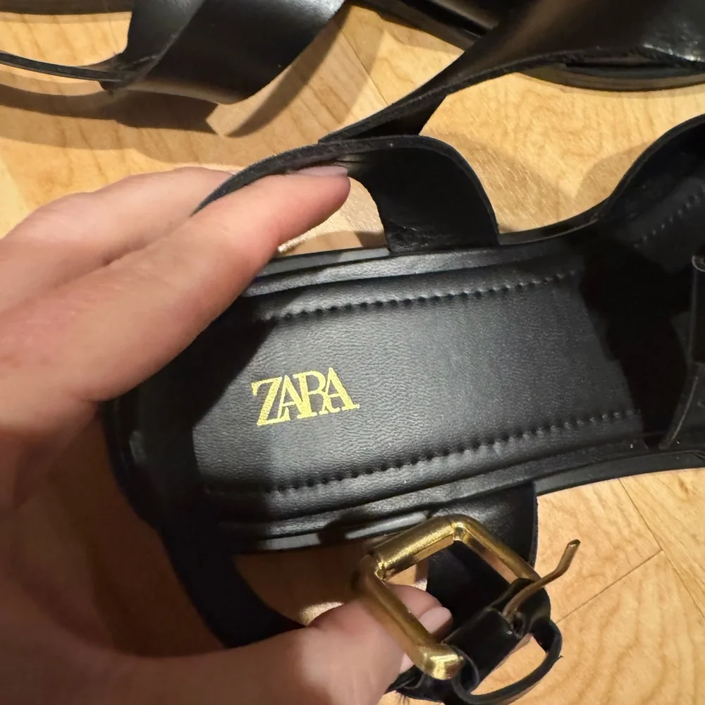 Zara Black Leather Woven Ankle-Strap Sandals - Picture 4 of 5